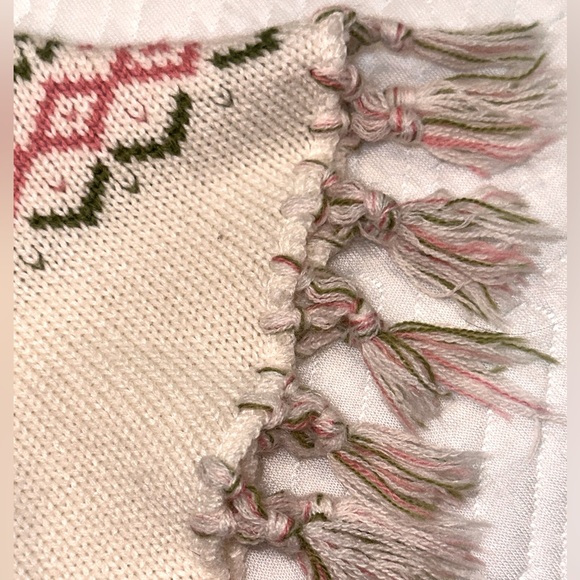 Nannette Baby Knit Poncho with rosettes & tassels/Cream, Pink, Green/Size 18 mos - Picture 3 of 6